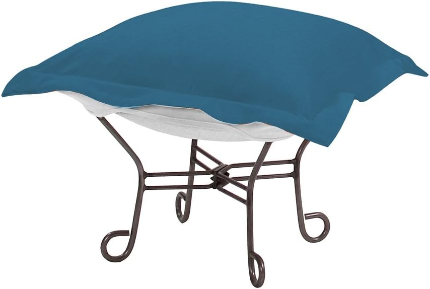 Howard Elliott Puff Ottoman Cushion With Cover, Square Replacement Cushion for Ottoman Sofa Furniture with 100% Natural Linen Fabric for Ottoman Chairs & Furnitures, 24 x 24 Inch, Seascape Turquoise