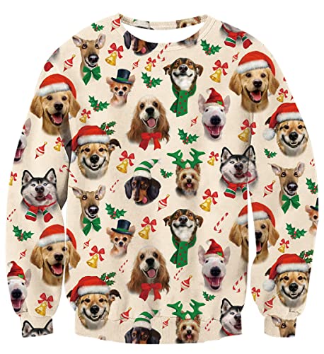 uideazone Unsiex Ugly Christmas Jumper 3D Cute Dogs Christmas Sweater Sudadera Navidad Manga Larga Pollover M Cover