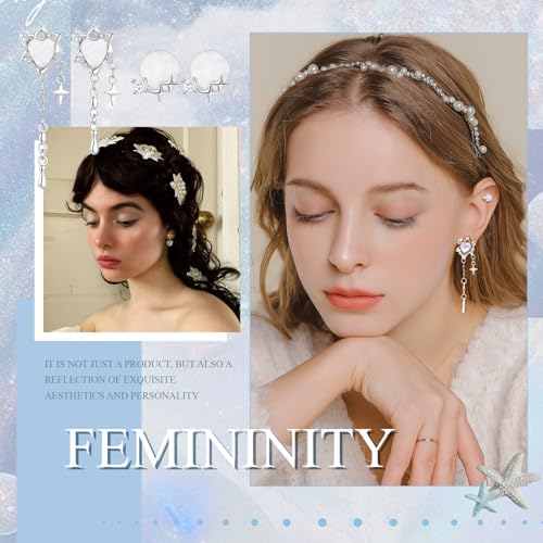 Nosiny 3 Pairs Y2k Earrings Star Hoop Earrings Grunge Dangle Set Emo Jewelry for Party Birthday Daily Gift(Moonlight) by Nosiny - Image 5