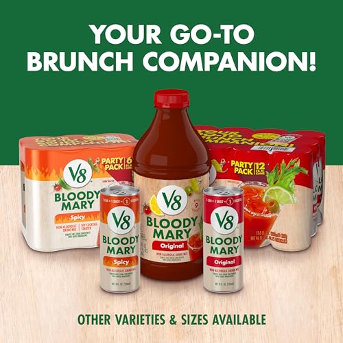 V8 Bloody Mary Mix, Vegetable Juice for Bloody Mary Cocktails, 46 FL OZ Bottle (Pack of 6)