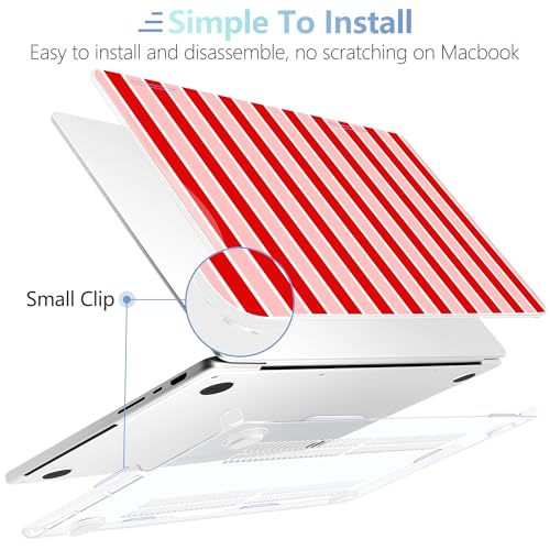 Image of MEEgoodo Case for MacBook Pro 14 inch (M5 /M4 /M3 /M2 /M1) Pro /Max 2026 2025 2024 2023 2021, Case Fit Model A3427 /A3426 /A3434 /A3112 /A3401 /A3185 /A2918 /A2992 /A2779 /A2442,Red&White Stripe