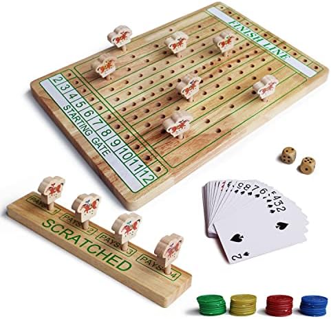 Horse Racing Oak Board Game, Come with Instructions & 11 Durable Horses Dice & Cards & Chips for Adult Family Party Man Cave Game Brain Teaser Gamble Game Chess All Ages (Standard Size)