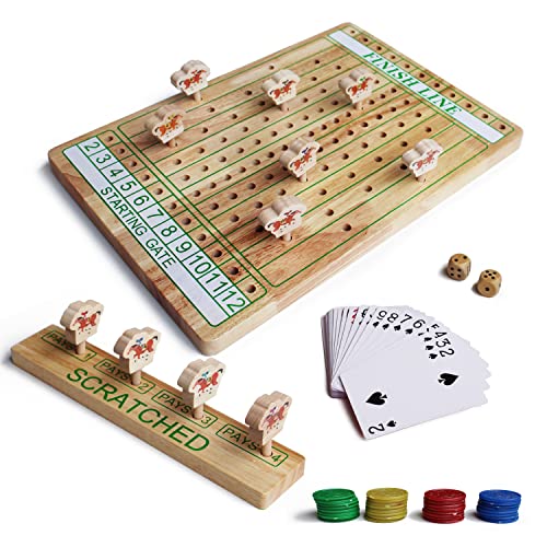 Horse Racing Oak Board Game, Come With Instructions & 11 Durable Horses Dice & Cards & Chips For Adult Family Party Man Cave Game Brain Teaser Gamble Game Chess All Ages (Standard Size) #TOP13