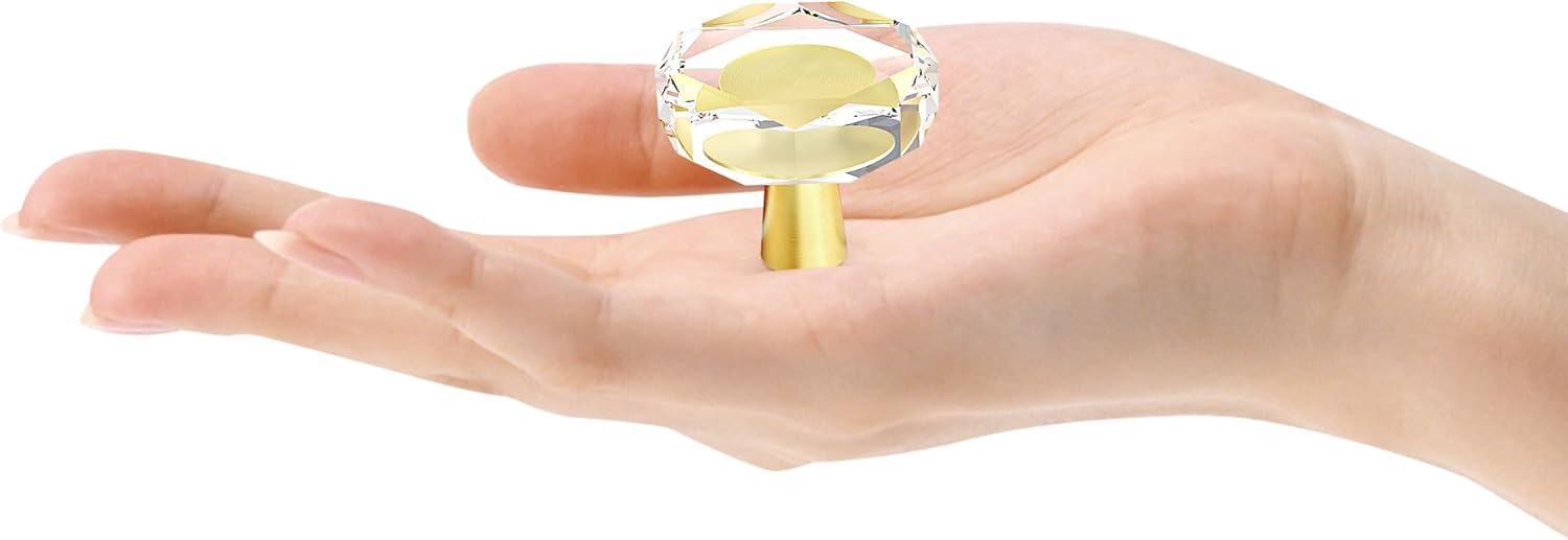 4 Pack Gold Crystal Cabinet Knobs, 1-1/4 Inch Glass Drawer Pulls and Brass Handles for Kitchen,Dressers, Closets and Bathroom Hardware