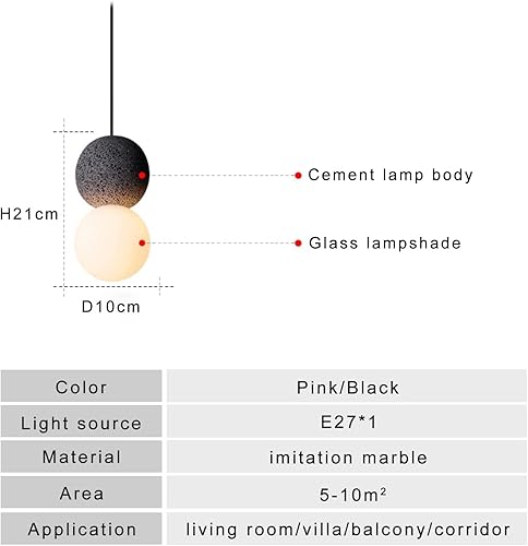 Miniatura 7 de Mini lámpara colgante para isla de cocina, lámpara industrial de cemento áspero, lámpara de techo colgante de una sola cabeza, rosa y gris, moderna