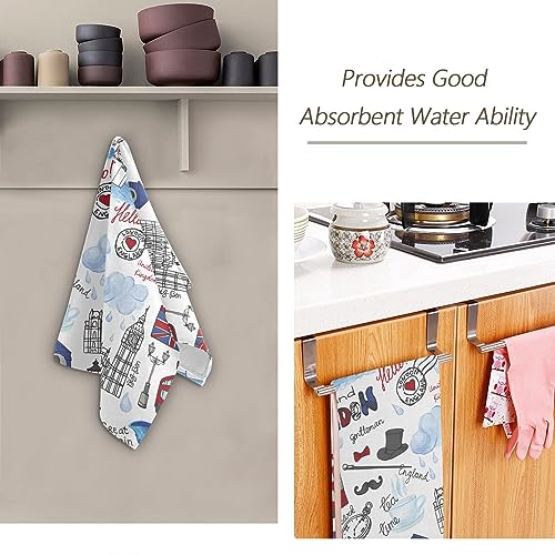 Alaza G318418624P575C611S1226 Stylish London Landmark England Vntage Hand Bath Towel Set Of 2,Cotton Bathroom Towels Soft Absorbent Guest Towels Hanging Kitchen Dish Towel Decor thumb #7