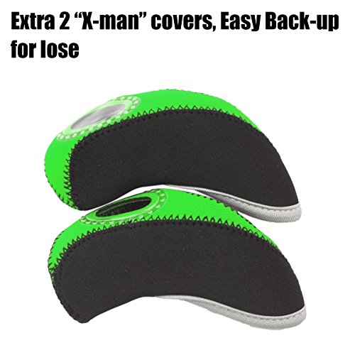 Summerhouse 12 Pcs Waterproof Golf Iron Head Covers 3-9 A/S/P/Lw/Lw Oversize Soft Pu Fit Taylormade M1 Callaway Titleist Ap2 Ping G Cobra Pxg 0311 / 0311T Etc Iron Sets Head (Neoprene-Green) #TOP1