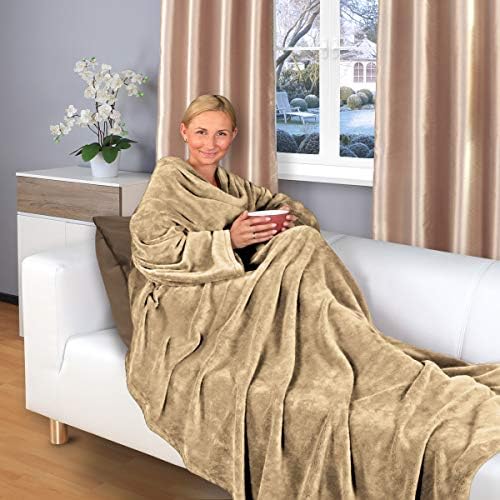Gräfenstayn® Koc do oglądania telewizji z rękawami i kieszenią na nogę  180 x 150 cm  wiele kolorów  super miękki flanelowy polar z mikrofibry  z certyfikatem Öko-Tex "Sprawdzony i godny zaufania"
