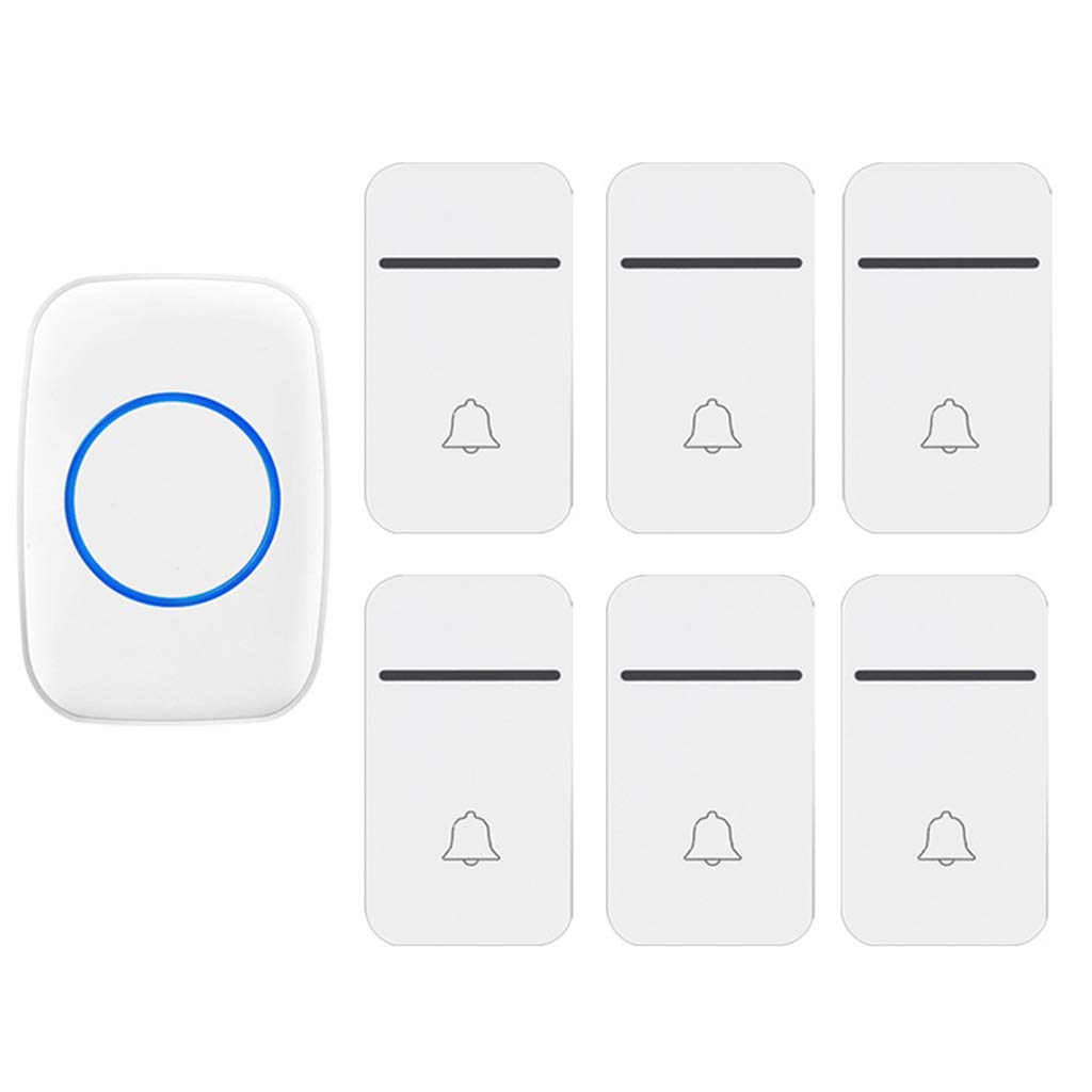 Campanello wireless con 38 suonerie, IP44, impermeabile, 3 livelli di volume, 6 trasmettitori a pulsante, 1 ricevitore plugin (bianco)