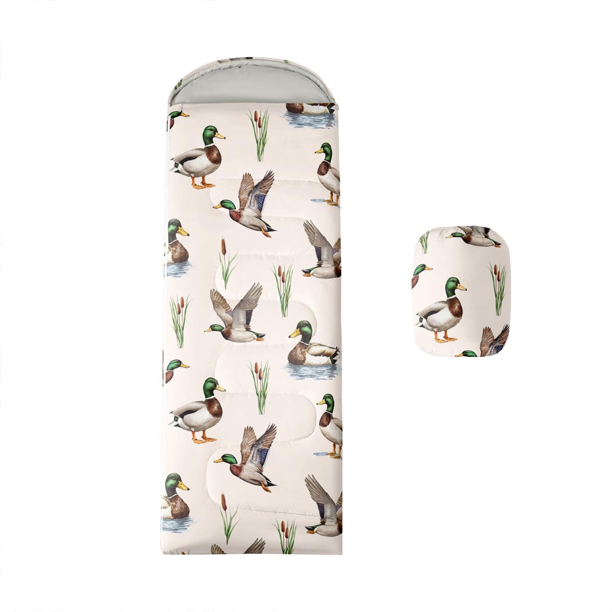 Feelyou Mallard Duck Sleeping Bags for Kids Adults Cold Weather Warm Camo Hunting 3 Seasons Backpacking Camping Sleeping Bag for Hunting Wild Animal Lightweight Compact Camping Gear Hiking Traveling