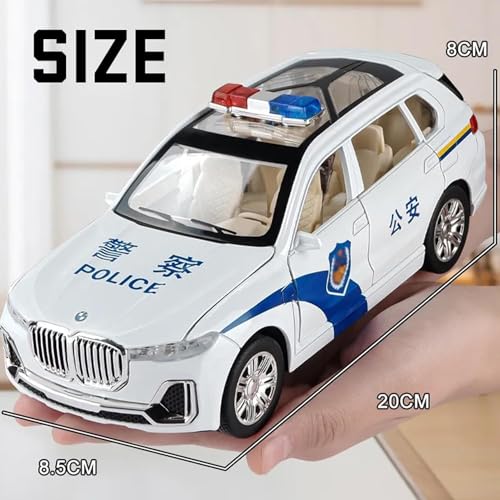 Image of Invite Enterprise Exclusive Alloy Metal Pull Back Die-Cast Car 1:24 Big Bmw X7 Police Toy Car Diecast Metal Pullback Toy Car With Openable 6 Doors,Light Music Boys Gifts Toys(BMW X7 Police-Black)