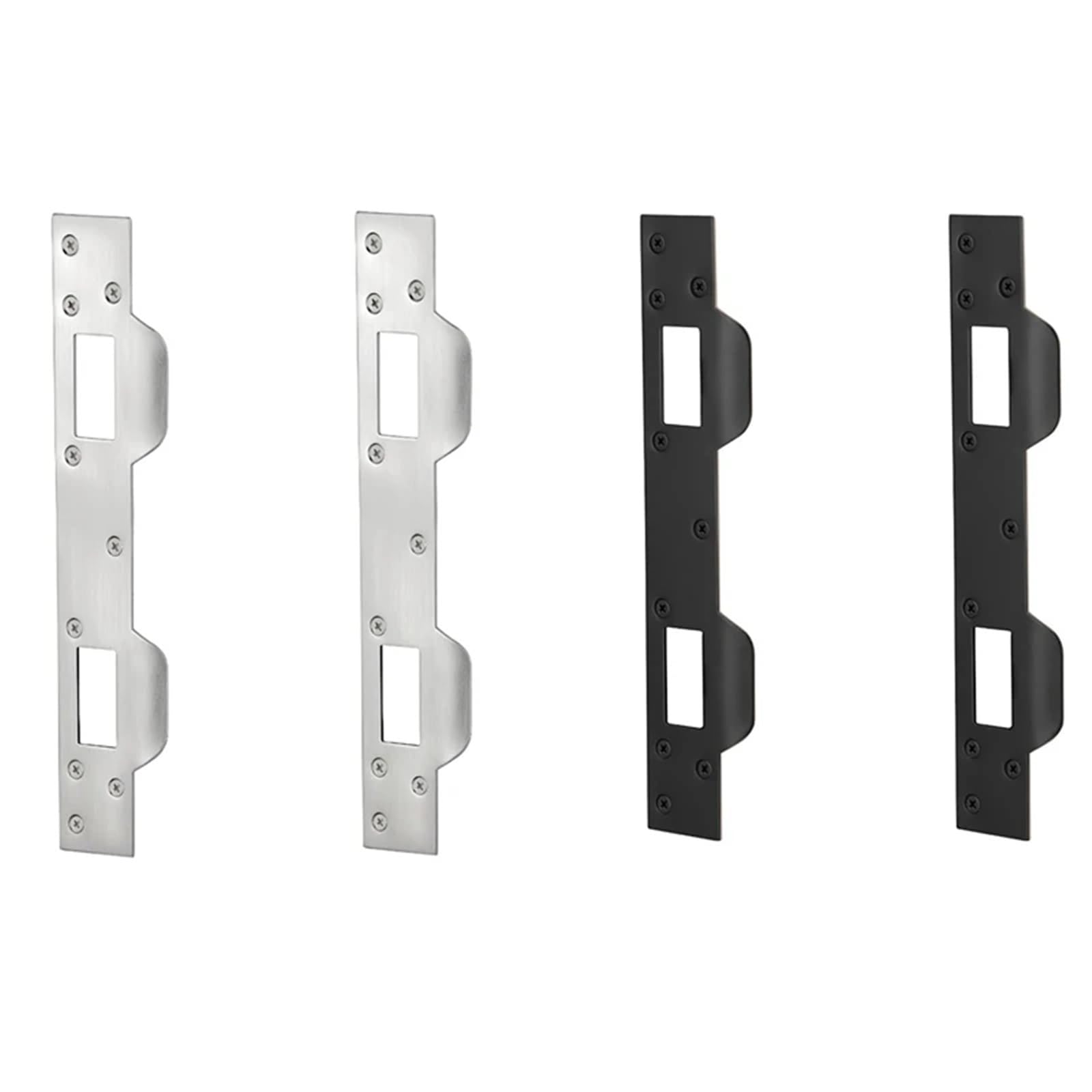 Lot de 8 gâches de porte à double trous, plaque de renfort robuste pour poignée de porte et pêne dormant (noir)