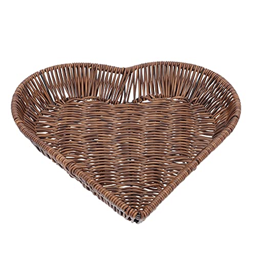 Wicker Bread Box Heart Shaped Fruit Tray Woven Fruit Basket Candy Platter Snack Dishes Snack Container for Kitchen Countertop Hotel 25x24x2. 5CM Bread Roll Basket