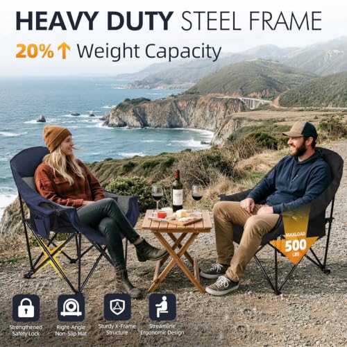 Image of Oversized Camping Chair for Adults 2 Pack - Heavy Duty Outdoor Padded Chair
