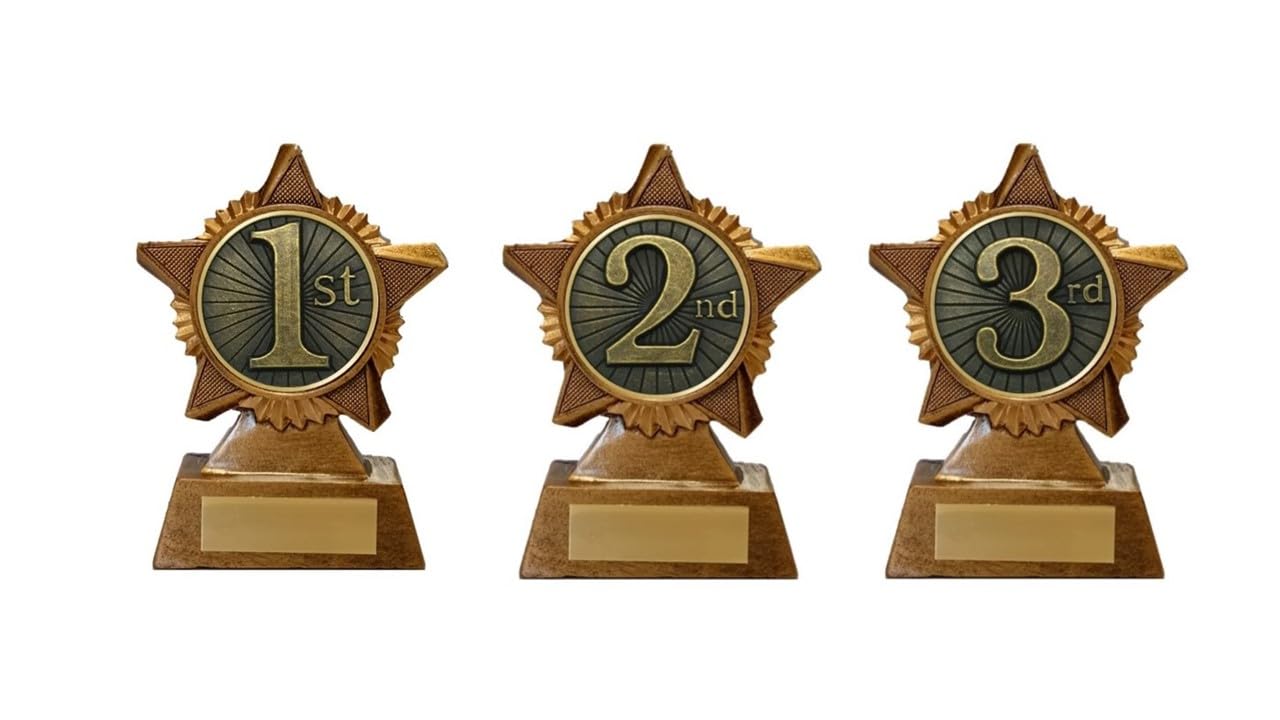 Troshow Antique Gold Set Of 3,1St 2Nd 3Rd Place Multisports Trophy Award Premier Star 120Mm Multisports Heavy Resin Free Engraving -Troshow1-Gw-A