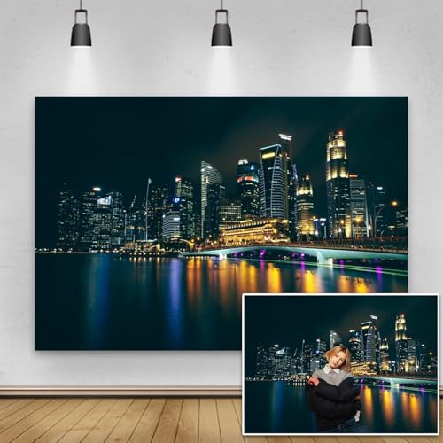Yeele 12x8ft Famous City Night View Backdrop High-Rise Building Backdrop