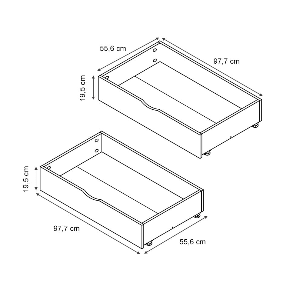 VitaliSpa Cajón con Ruedas Everest, Blanco, 98 x 56 cm Lote de 2