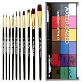 BRIMFULITE 18 Color Water Based Face Painting Kit, 10 Brush for Halloween