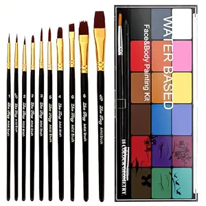 18 Color Water Based Face Painting Kit with 10 Brushes for Halloween