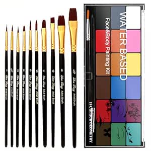 18 Color Water Based Face Painting Kit with 10 Brushes for Halloween