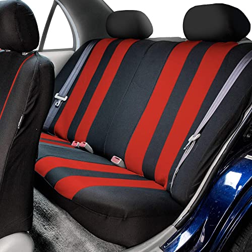 Fh Group Car Seat Covers Three Row Set Striking Striped Combo Steering Wheel Cover & Seatbelt Pads Red, Airbag And Split Rear Car Seat Cover Universal Fit Interior Accessories Cars Trucks And Suv #TOP2