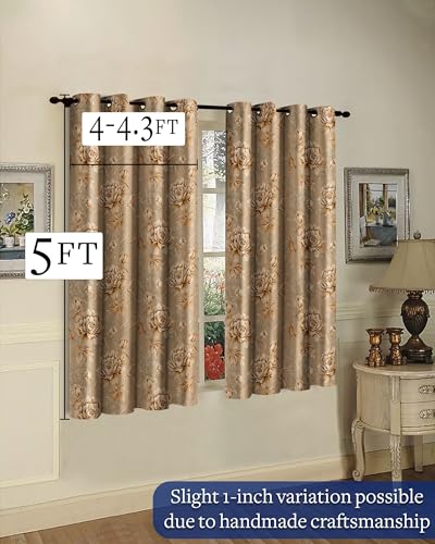Image of Cloth Fusion Printed 100% Blackout Window Curtains 5 Feet Long Set of 2