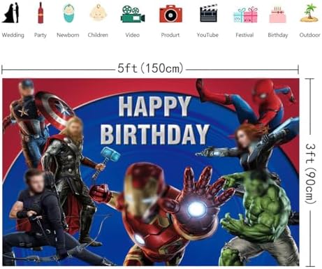 SHISHI Cartoon Superhero Theme Backdrop 5x3ft Superhero Birthday Photography Background Boys Children Birthday Party Decorations Baby Shower Photo Booth Props