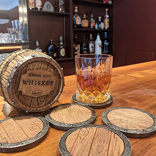 Pine Ridge Whiskey Bourbon Barrel Coaster Set - 5 Rustic Pieces for Bar Decorations for Home, Coasters for Men, Ideal Bar Coasters for Whiskey and Bourbon Drinkers, Man Cave Essentials by Pine Ridge - Image 6