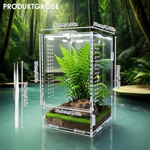 GTSEEMUU Faunarium, Insektenterrarium, Acryl-Terrarium, Allzweckbehälter für Reptilien, Amphibien, Sprungspinnen, Vogelspinnen, Schnecken, Frösche und Insekten, 12 x 11 x 20 cm