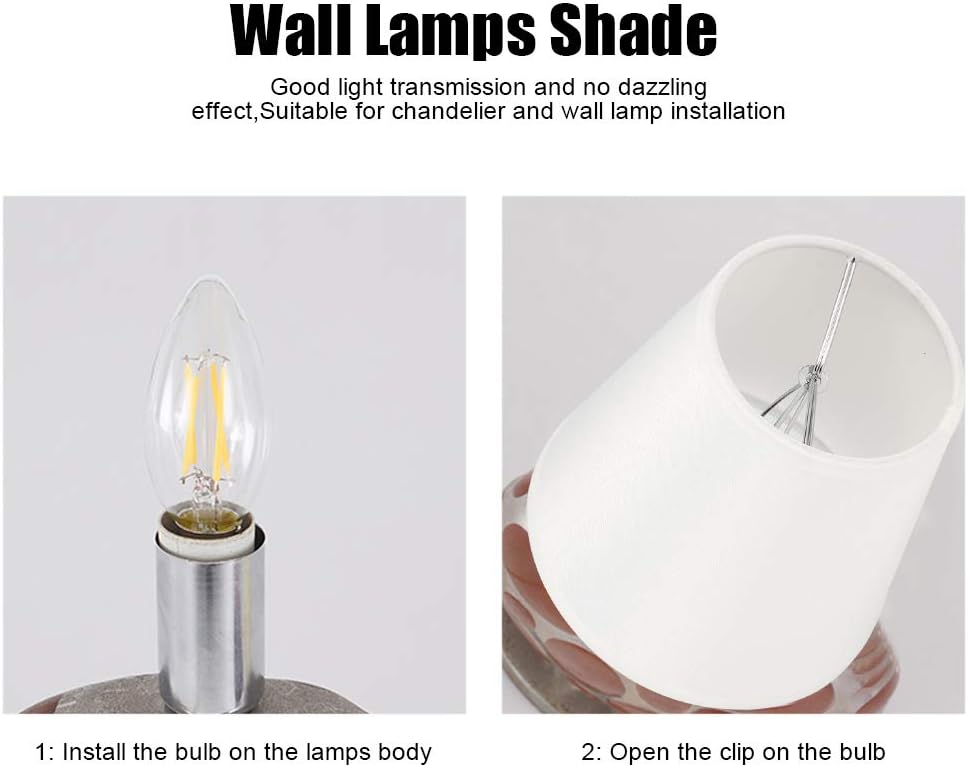 6Pcs Small Lamp Shade, Mini Lampshades Clip On Chandelier for E14 Light Bulb White Modern Fabric Lampshade Table Bedside Wall Lamps Shade Vintage Pendant Light Cover Replacement