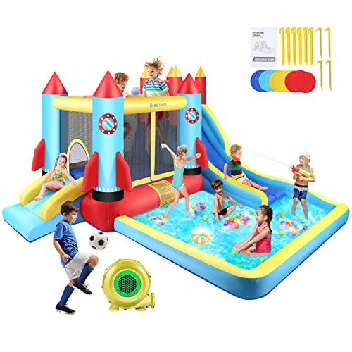 Akeydiy Bounce House With Blower 7In1 Inflatable Bouncer Slide Bouncy Castle For Kids 3-12 With Slide,Pool,Climbing Wall,Bouncing Area,Rocket Jumping Castle Pool Splash/Ball Pit Indoor/Outdoor,13X11Ft #TOP9