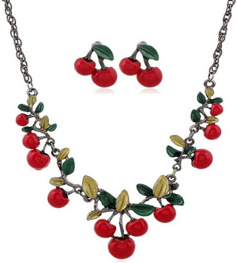 Yamalans Clearance Deals Necklace+Earrings Retro Red Cherry Jewelry Set Necklace Earrings