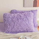 HAIHUA Faux Fur Fluffy Fuzzy Plush Lavender Pillow Case Set of 2, Soft Decorative Pillow Covers for Bed, Bedroom, Living Room, Zipper Closure, Standard Size (20'x26', Lavender)