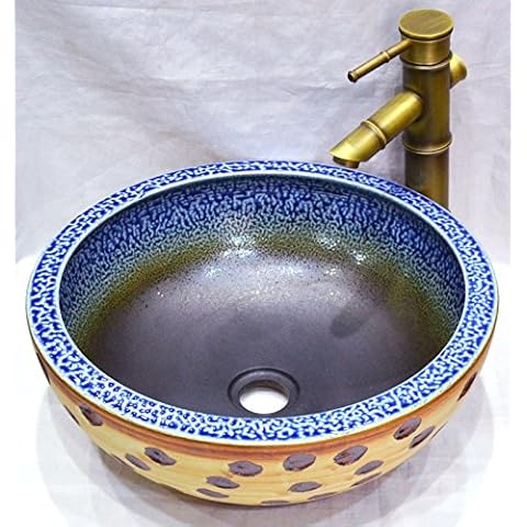 Vintage Craft Patterned Bathroom Cloakroom Round Ceramic Porcelain Counter Top Kasbah Wash Basin Sink Washing Bowl N001 Cover