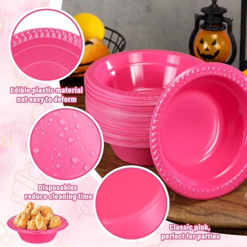 Image of Lallisa 100 Pcs 12oz Hot Pink Disposable Plastic Bowls Party