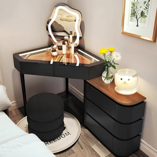 Tocador esquinero triangular con espejo