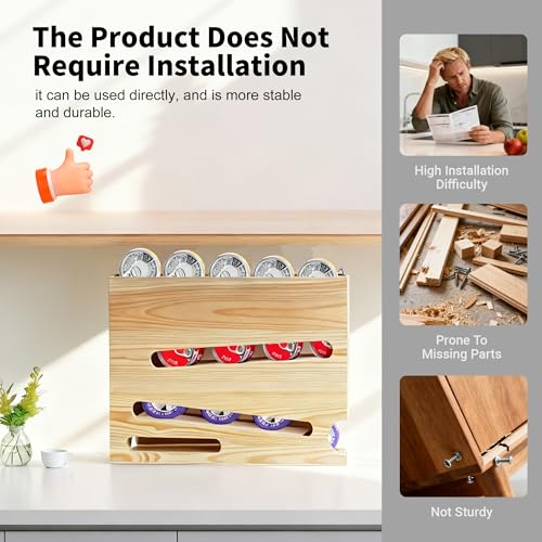 Wood Cat Food Can Organizer, 3-Tier Stackable FIFO Pantry Organizer, Holds 21(3oz) Cans, Upgraded Wall-Mounted Pet Food Can Container for Kitchen Cabinet & Countertop(No Installation Required) by MuyuRise - Used condition - Image 4