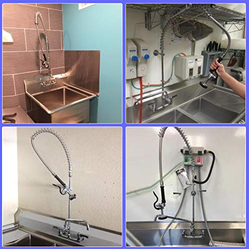 KWODE Commercial Restaurant Kitchen Faucet with Pre-Rinse Sprayer, 8" Center 42" Height Wall Mount Pull Down Sprayer Sink Faucet with 12" Swivel Spout for Industrial Kitchen 2 or 3 Compartment Sink by KWODE - Used condition - Image 7