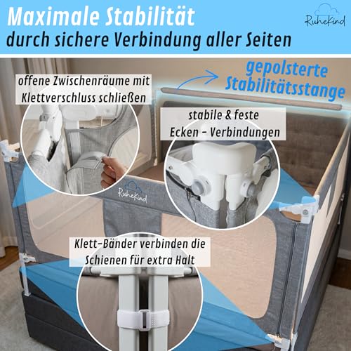 Rausfallschutz Boxspringbett & Bettgitter Rausfallschutz – Bettschutzgitter Set inkl. Befestigungsmöglichkeiten - zertifizierte Sicherheit für Kinder, passend für Boxspringbetten (3er Set 180x200cm)