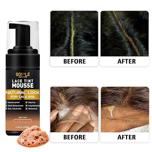 Lace Tint Lace Melting Hair Mousse for Women\'s Wigs and Hairpieces - Natural Finishing Tint Spray Tool Set (Medium Brown)