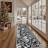 Dppyuxa Läufer Teppich Musik Musiknote Küche & Flur, Rutschfester und Waschbarer Küchenläufer Handgezeichnet Herz Dekoration Flurteppich Lang Graffiti Klaviertasten Küchenteppich 60x240 cm