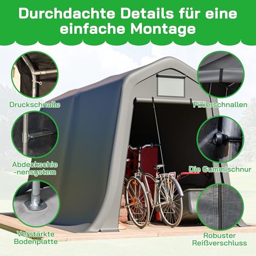 Ball & Cast Fahrradgarage wetterfest Geräteschuppen mit Belüftungsfenster Carport Zelt mit UV-Schutz Fahrradschuppen für Regenschutz Motorrad Garage Gartenhaus Grau, 213×366×225 cm