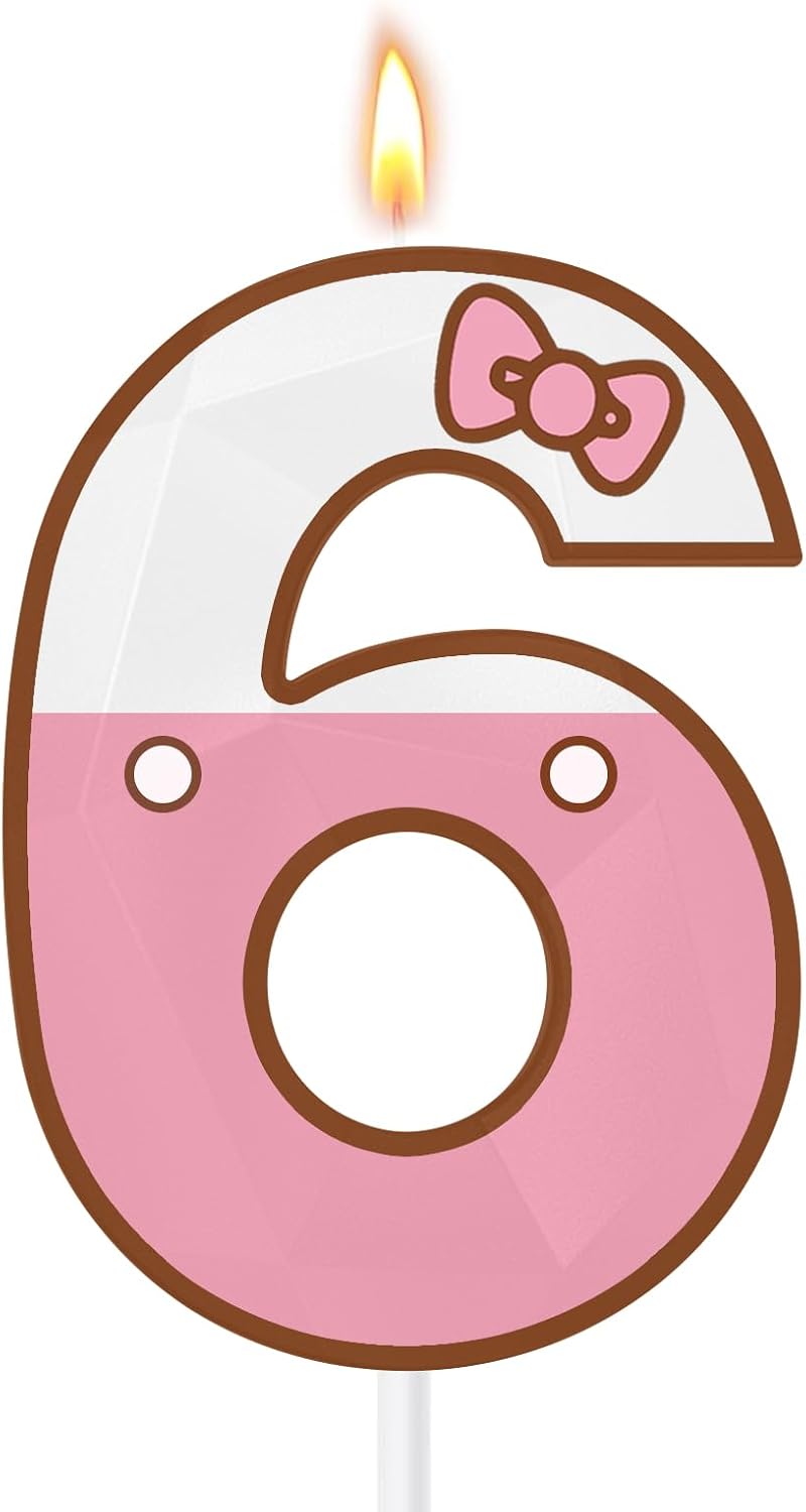 Large 3D Cartoon Cat Number 6 Birthday Candles for Girls, 5 & 2.76 Inches Cute Pink Cake Toppers, Animated Theme Birthday Decorations for Anniversary Celebrations (Number 6)