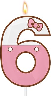 Large 3D Cartoon Cat Number 6 Birthday Candles for Girls, 5 & 2.76 Inches Cute Pink Cake Toppers, Animated Theme Birthday Decorations for Anniversary Celebrations (Number 6)