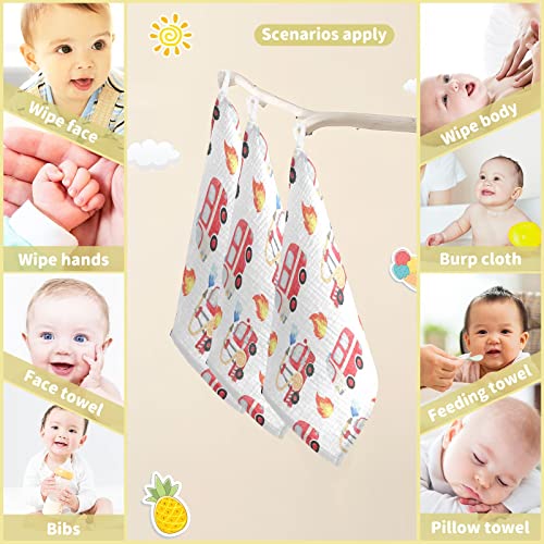Image of vvfelixl Fire Department Funny Cars Baby Burp Cloths, Baby Muslin Washcloths for Boys Girls, Cotton Baby Face Towel for Newborn Infants Soft and Absorbent 11.8 X 11.8 in, 5 Pack