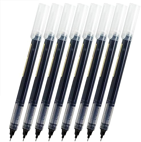 Idcrea Liquid ink Roller ball Pens Black Ink Non Smear 0.5 mm Fine Needle Point Pens Multiple Colors Available for College Students Men Office 8 Count