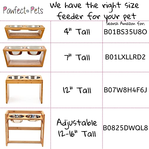 Pawfect Pets Elevated Dog Bowl Stand- 7" Raised Dog Bowl For Medium Dogs. Pet Feeder With Four Stainless Steel Bowls. #TOP5