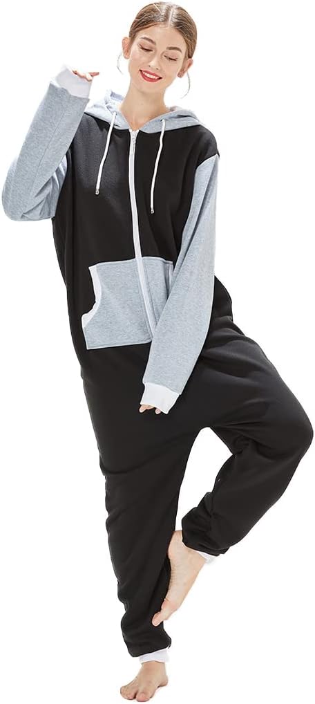 Laahoem Unisex Adult Pajamas Hooded Men Women Jumpsuit Zip Sportwear - Image 4