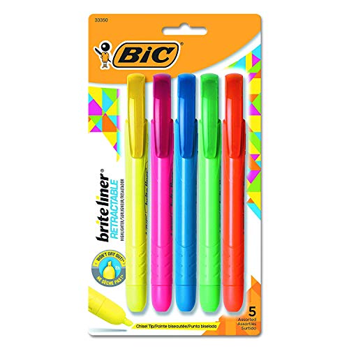 Brite Liner Retractable Highlighter, Chisel Tip, Assorted Colors, 5-Count, Pack of 10
