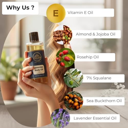 Image of Lavender Body Oil with Almond Oil, Jojoba Oil & Vitamin E Oil | Intense Nourishment | Long Lasting | Non-Greasy & Lightweight | Soft & Nourished Skin | For All Skin Types- 200ml
